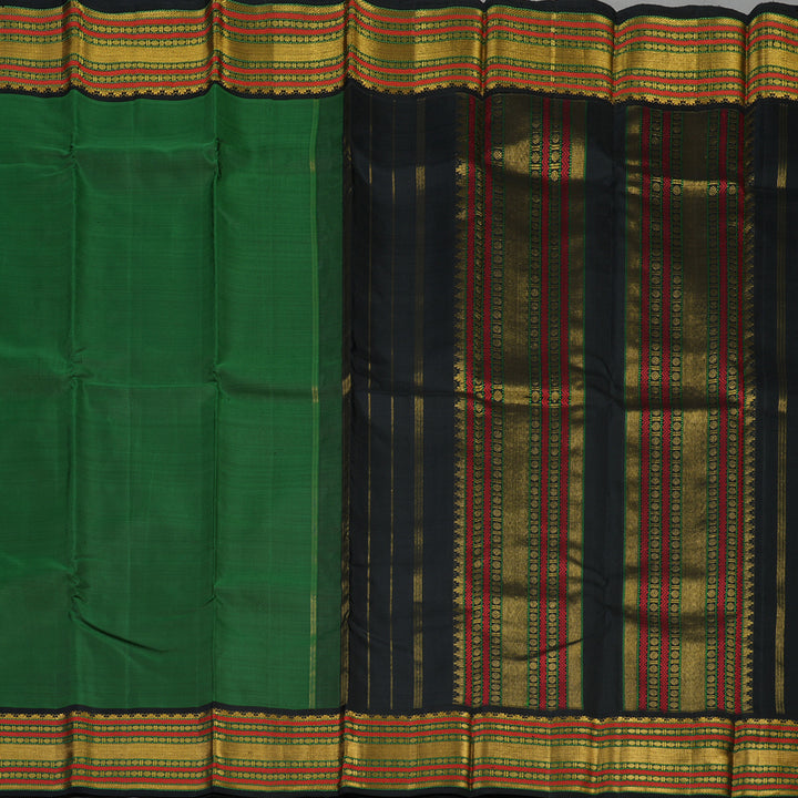 Hayagrivas Handloom Bottle Green Kanjivaram Silk Saree with Black border KBE1600K4-2