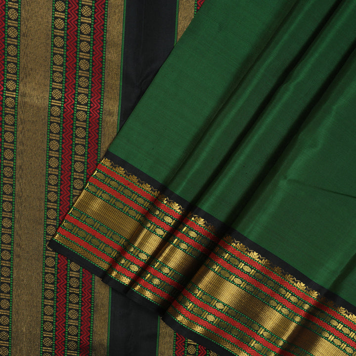 Hayagrivas Handloom Bottle Green Kanjivaram Silk Saree with Black border KBE1600K4-2