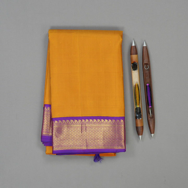 Hayagrivas Handloom Mustard Yellow Kanjivaram Silk Saree with Purple border KBE1600K5-1