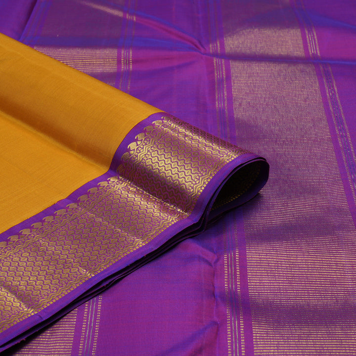 Hayagrivas Handloom Mustard Yellow Kanjivaram Silk Saree with Purple border KBE1600K5-1