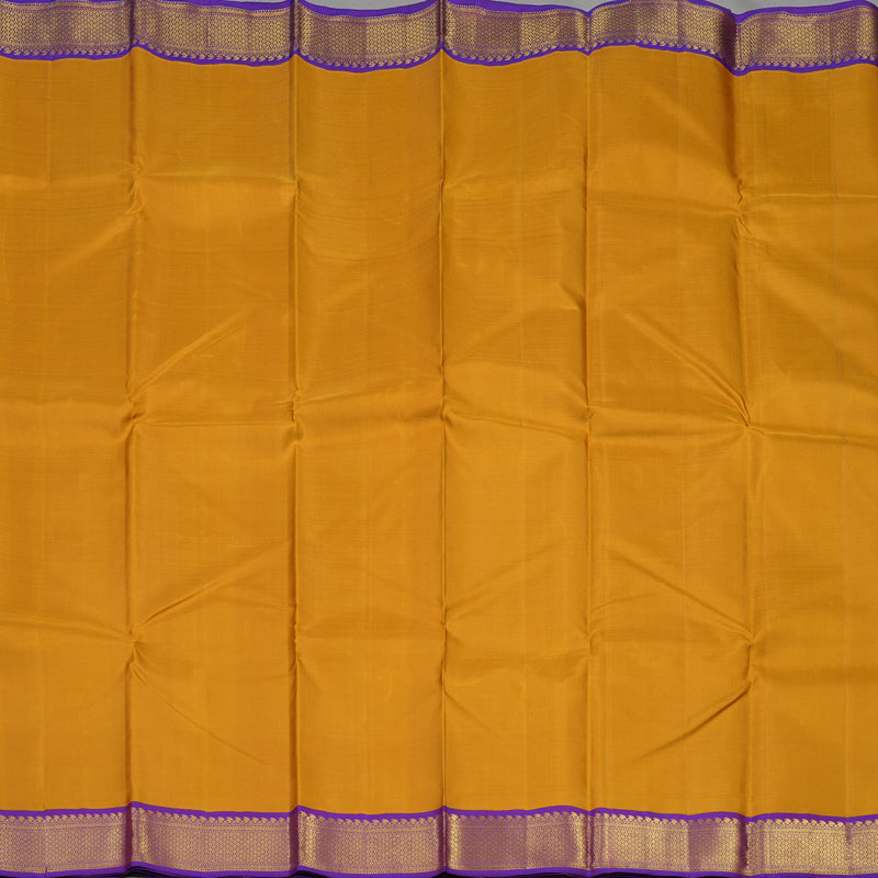 Hayagrivas Handloom Mustard Yellow Kanjivaram Silk Saree with Purple border KBE1600K5-1