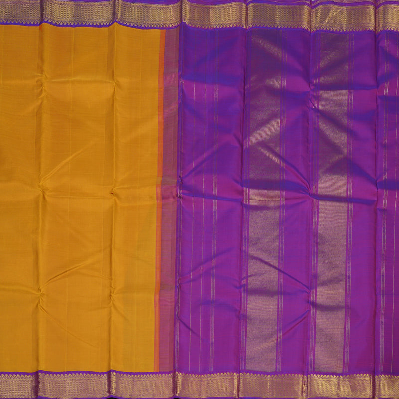 Hayagrivas Handloom Mustard Yellow Kanjivaram Silk Saree with Purple border KBE1600K5-1