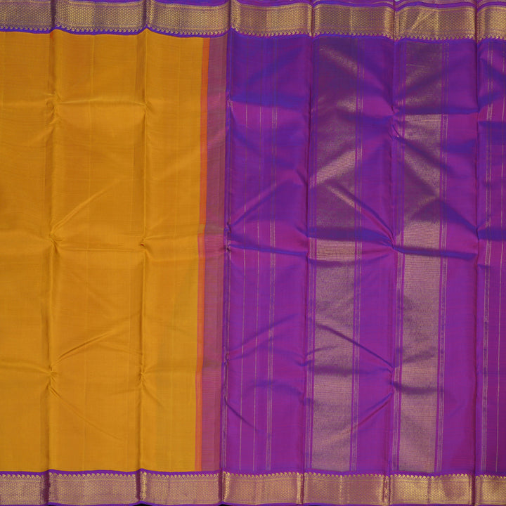 Hayagrivas Handloom Mustard Yellow Kanjivaram Silk Saree with Purple border KBE1600K5-1