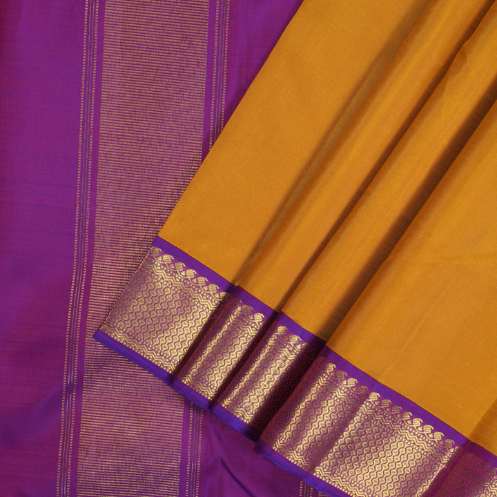 Hayagrivas Handloom Mustard Yellow Kanjivaram Silk Saree with Purple border KBE1600K5-1
