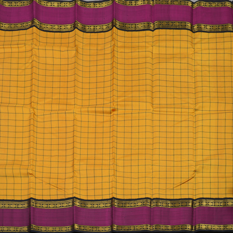 Hayagrivas Handloom Mustard Yellow Kanjivaram Silk Saree with Wine Purple border KBE1600K6-1