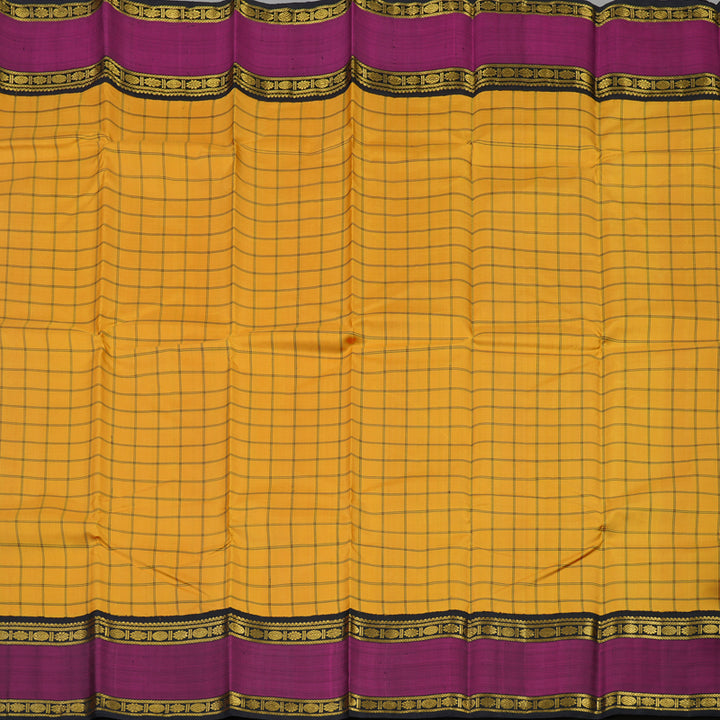 Hayagrivas Handloom Mustard Yellow Kanjivaram Silk Saree with Wine Purple border KBE1600K6-1