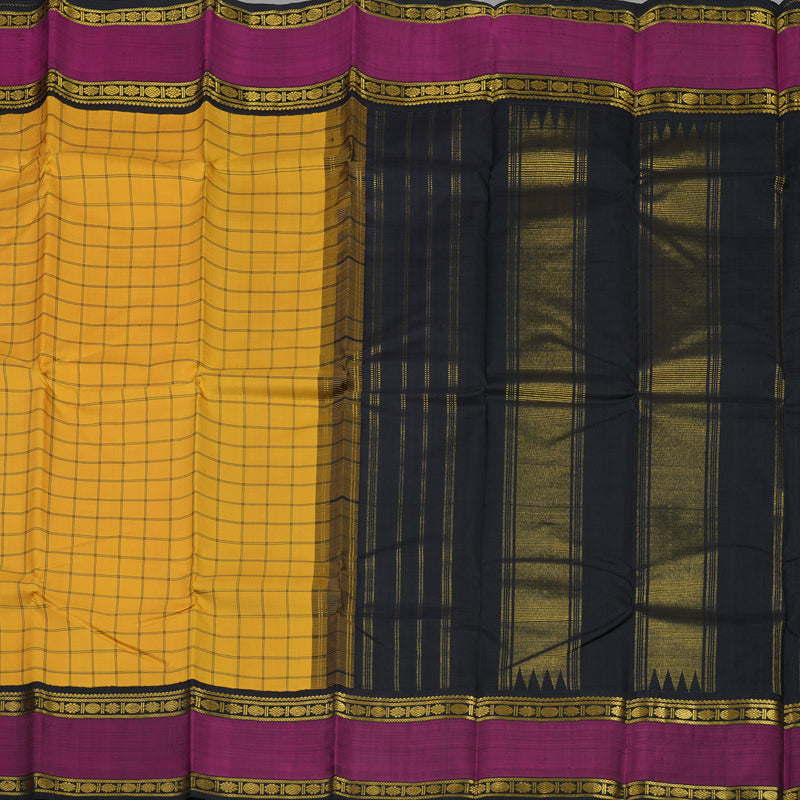 Hayagrivas Handloom Mustard Yellow Kanjivaram Silk Saree with Wine Purple border KBE1600K6-1