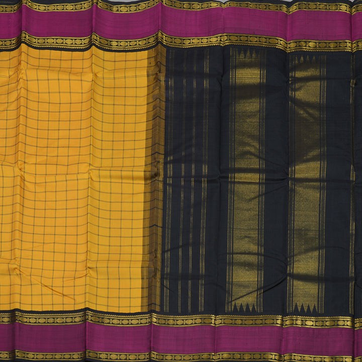 Hayagrivas Handloom Mustard Yellow Kanjivaram Silk Saree with Wine Purple border KBE1600K6-1