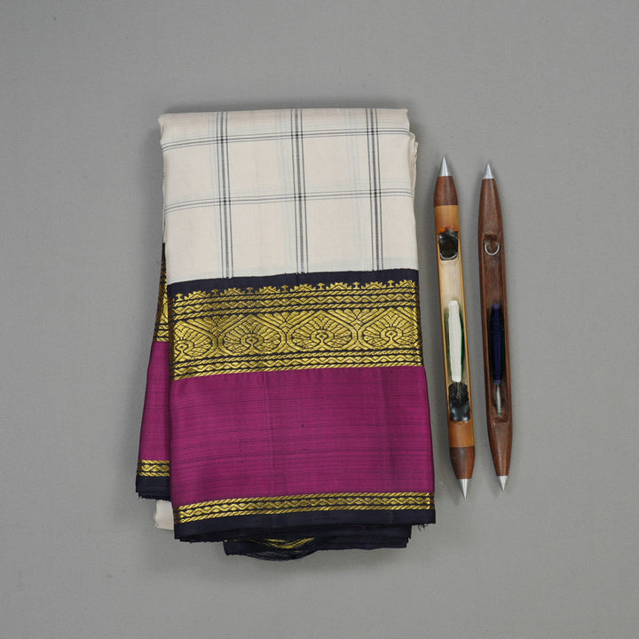 Hayagrivas Handloom Cream Kanjivaram Silk Saree with Black contrast KBE1600K6-2