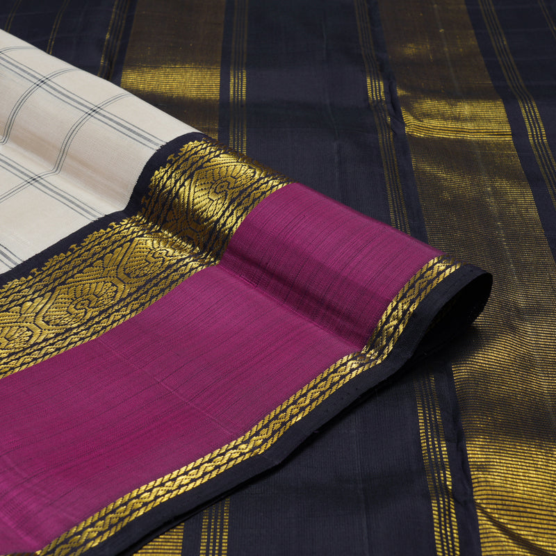 Hayagrivas Handloom Cream Kanjivaram Silk Saree with Black contrast KBE1600K6-2