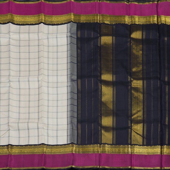 Hayagrivas Handloom Cream Kanjivaram Silk Saree with Black contrast KBE1600K6-2