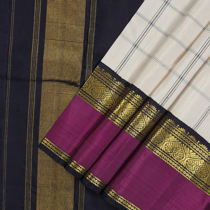 Hayagrivas Handloom Cream Kanjivaram Silk Saree with Black contrast KBE1600K6-2