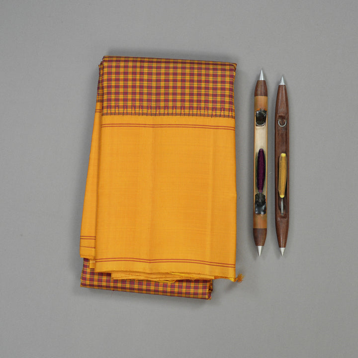 Hayagrivas Handloom Thread Work Silk Saree in Mustard & Maroon Checks KBE1601K2-1