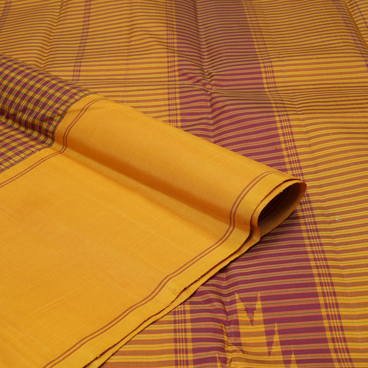 Hayagrivas Handloom Thread Work Silk Saree in Mustard & Maroon Checks KBE1601K2-1