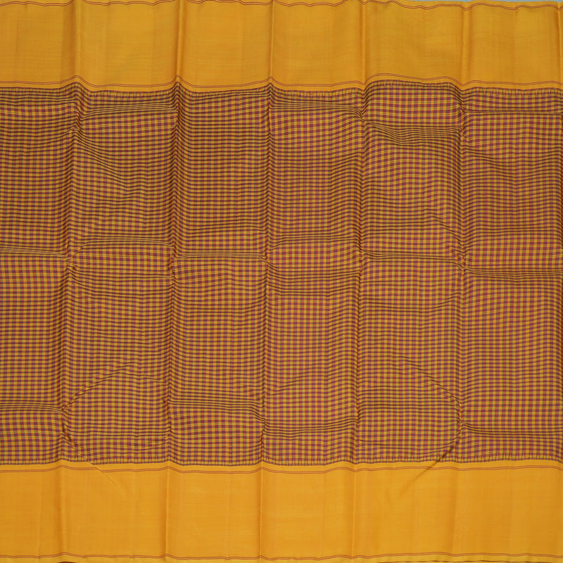 Hayagrivas Handloom Thread Work Silk Saree in Mustard & Maroon Checks KBE1601K2-1