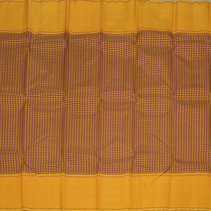 Hayagrivas Handloom Thread Work Silk Saree in Mustard & Maroon Checks KBE1601K2-1