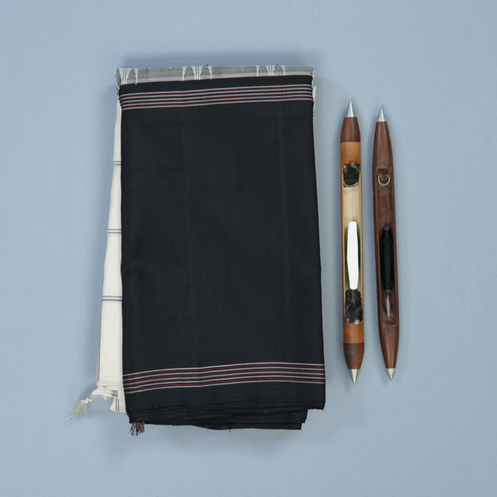 Hayagrivas Handloom Half-White Kanjivaram Silk Saree with Black Border KBE1601K3-1