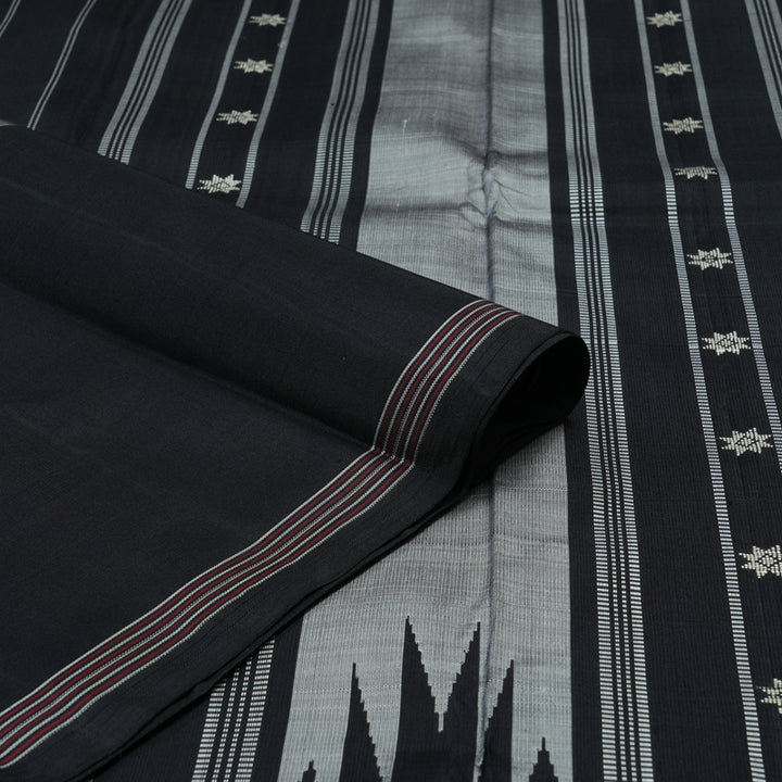 Hayagrivas Handloom Half-White Kanjivaram Silk Saree with Black Border KBE1601K3-1