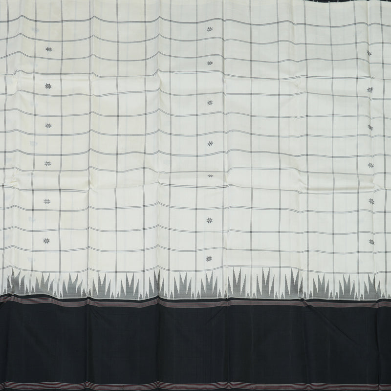 Hayagrivas Handloom Half-White Kanjivaram Silk Saree with Black Border KBE1601K3-1