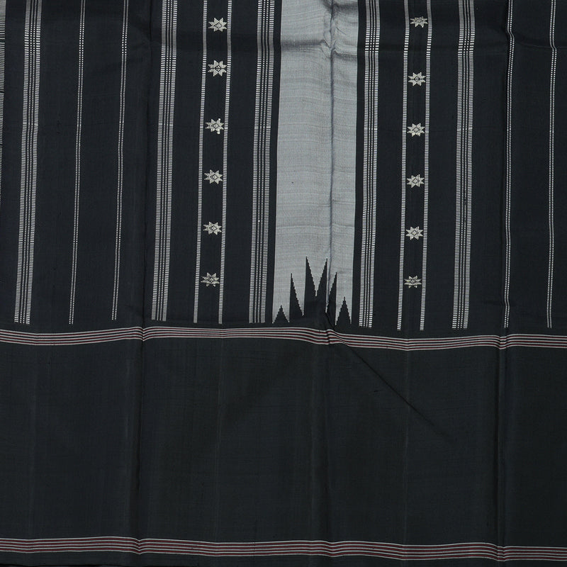 Hayagrivas Handloom Half-White Kanjivaram Silk Saree with Black Border KBE1601K3-1