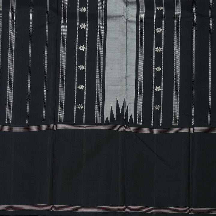 Hayagrivas Handloom Half-White Kanjivaram Silk Saree with Black Border KBE1601K3-1