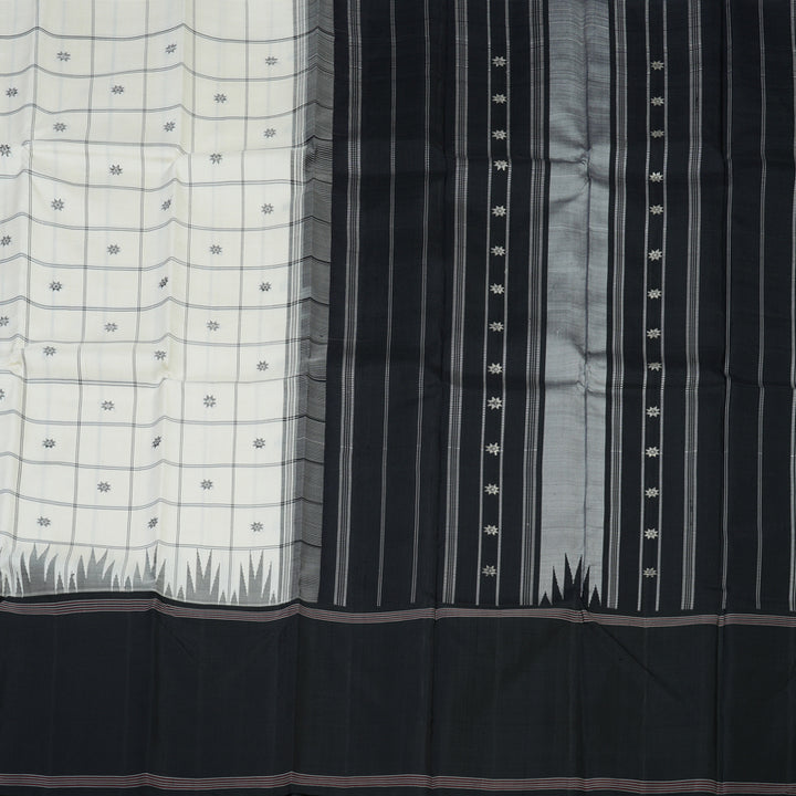 Hayagrivas Handloom Half-White Kanjivaram Silk Saree with Black Border KBE1601K3-1