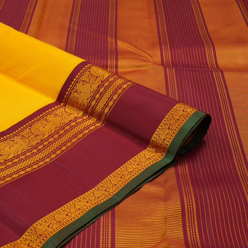 Hayagrivas Handloom Yellow Kanjivaram Silk Saree with Maroon Border KBE1601K4-1
