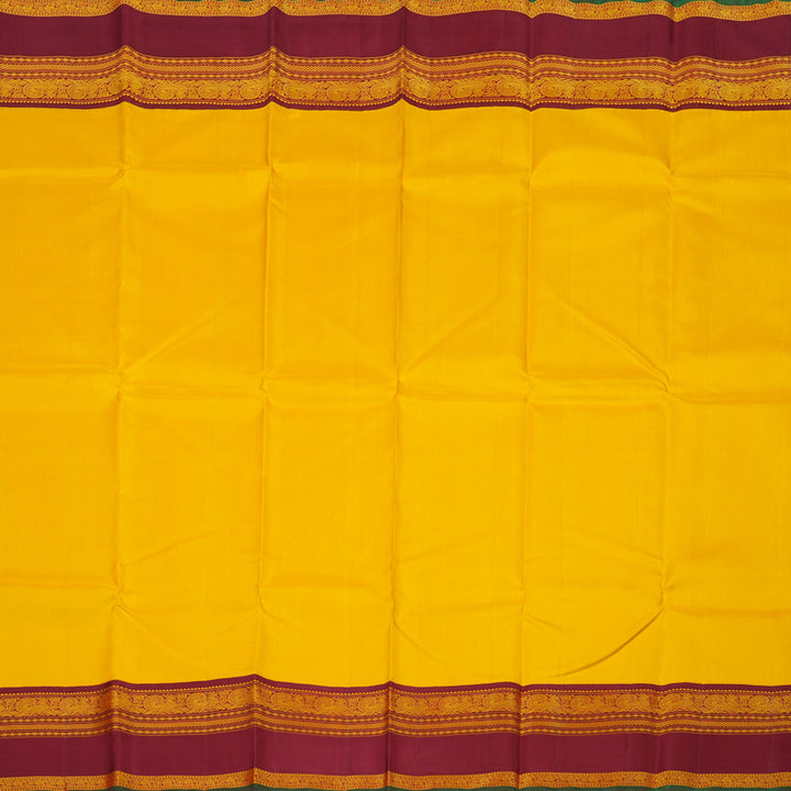 Hayagrivas Handloom Yellow Kanjivaram Silk Saree with Maroon Border KBE1601K4-1