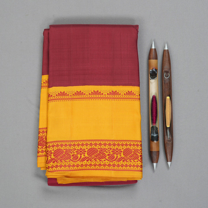 Hayagrivas Handloom Maroon Kanjivaram Silk Saree with Mustard Yellow Border KBE1601K9-2