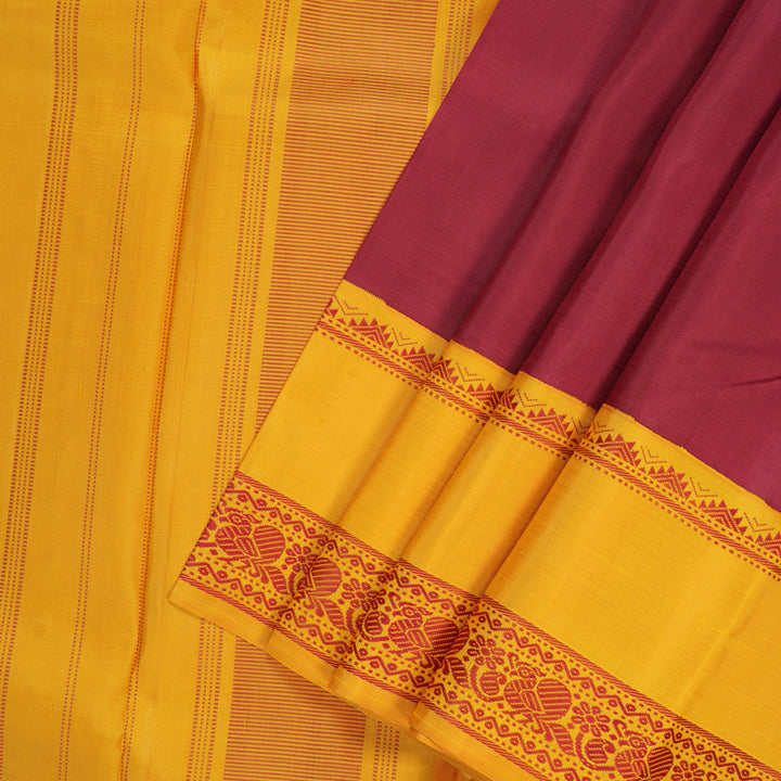 Hayagrivas Handloom Maroon Kanjivaram Silk Saree with Mustard Yellow Border KBE1601K9-2