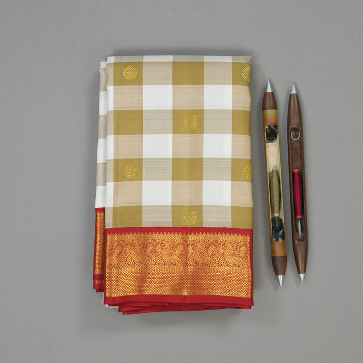 Hayagrivas Handloom Multicolour Checks Kanjivaram Silk Saree with Red border KBE1602K3-1