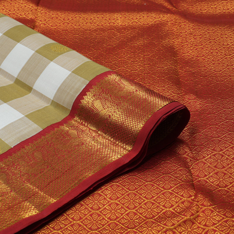 Hayagrivas Handloom Multicolour Checks Kanjivaram Silk Saree with Red border KBE1602K3-1