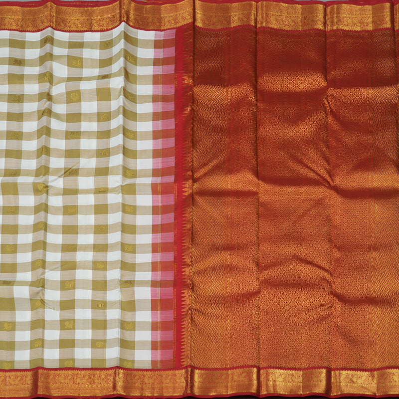 Hayagrivas Handloom Multicolour Checks Kanjivaram Silk Saree with Red border KBE1602K3-1