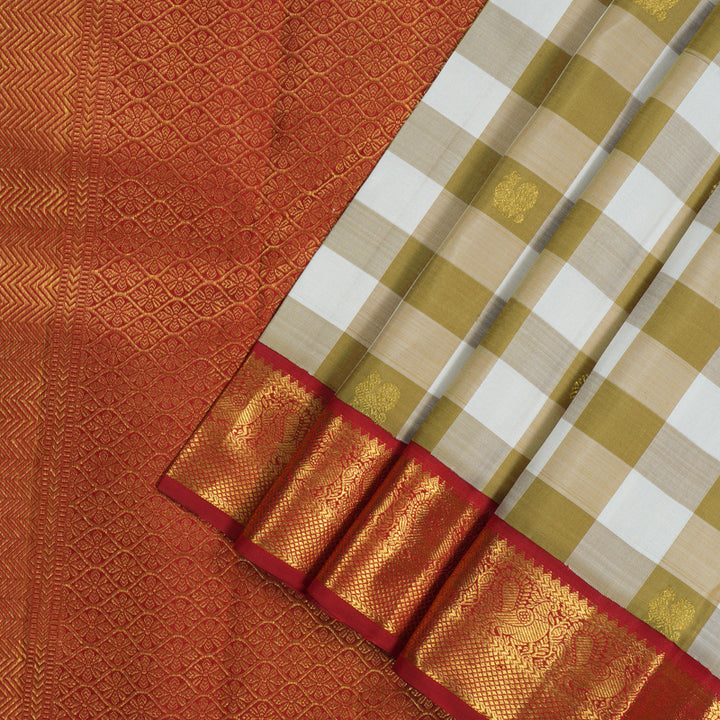 Hayagrivas Handloom Multicolour Checks Kanjivaram Silk Saree with Red border KBE1602K3-1