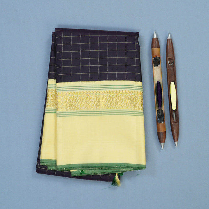 Hayagrivas Handloom Midnight Blue Kanjivaram Silk Saree with Pale Yellow Border KBE1605K13-1