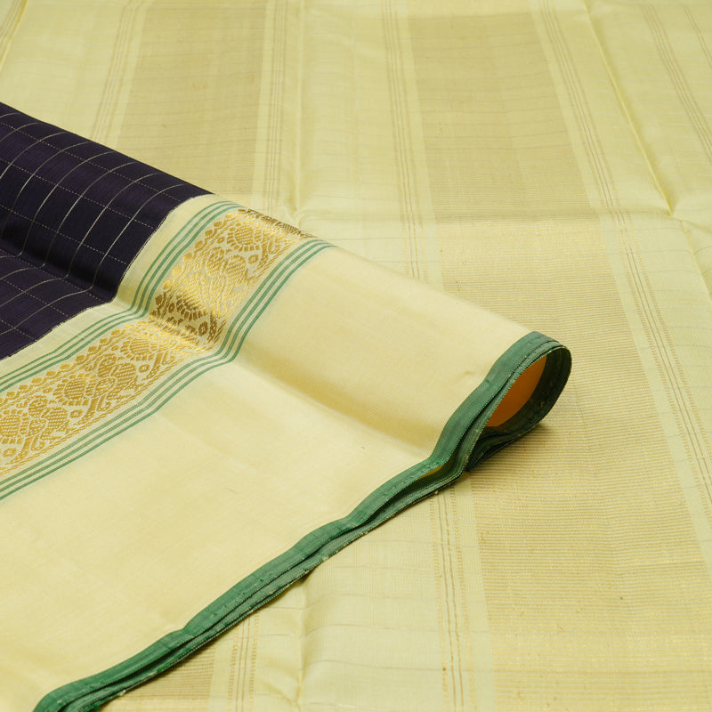 Hayagrivas Handloom Midnight Blue Kanjivaram Silk Saree with Pale Yellow Border KBE1605K13-1
