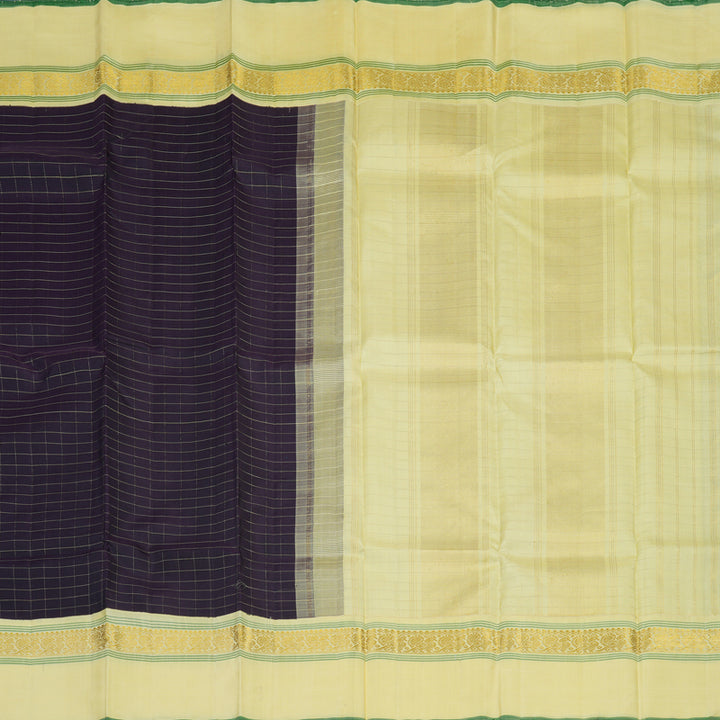 Hayagrivas Handloom Midnight Blue Kanjivaram Silk Saree with Pale Yellow Border KBE1605K13-1