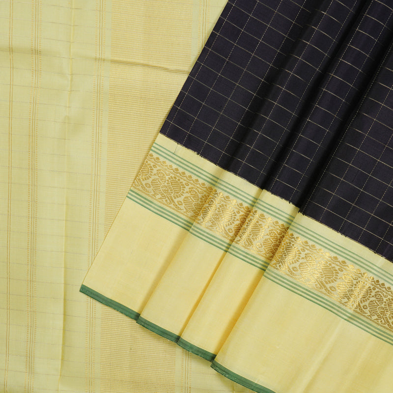 Hayagrivas Handloom Midnight Blue Kanjivaram Silk Saree with Pale Yellow Border KBE1605K13-1