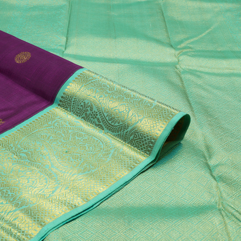 Hayagrivas Handloom Violet Kanjivaram Silk Saree with Bright Teal border KBE1605K3-2