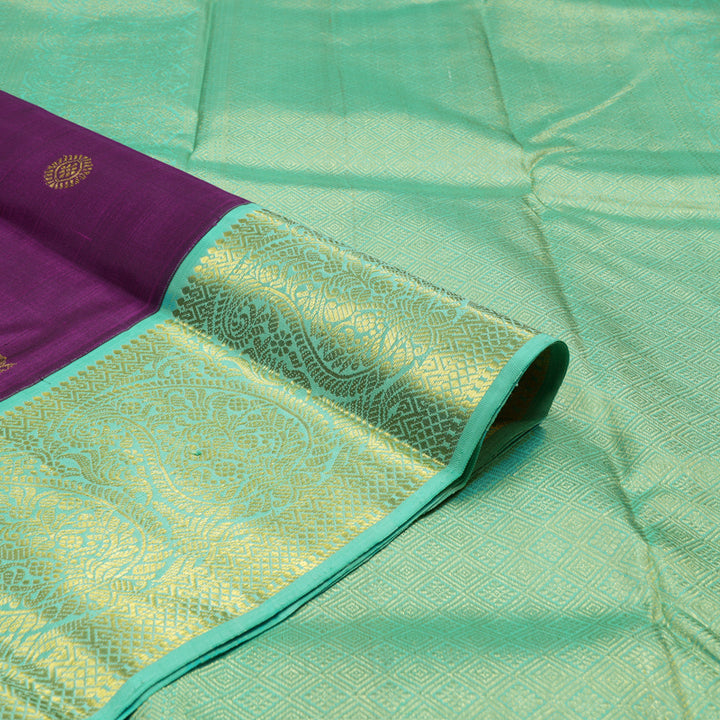 Hayagrivas Handloom Violet Kanjivaram Silk Saree with Bright Teal border KBE1605K3-2
