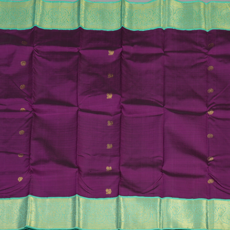 Hayagrivas Handloom Violet Kanjivaram Silk Saree with Bright Teal border KBE1605K3-2