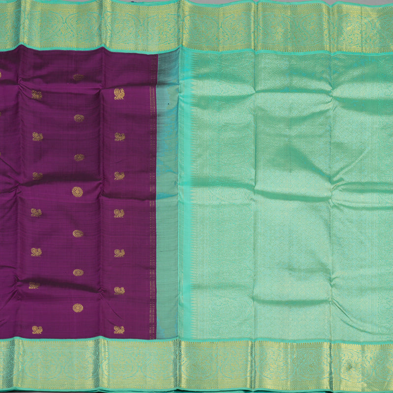 Hayagrivas Handloom Violet Kanjivaram Silk Saree with Bright Teal border KBE1605K3-2
