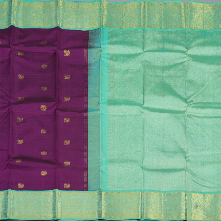 Hayagrivas Handloom Violet Kanjivaram Silk Saree with Bright Teal border KBE1605K3-2
