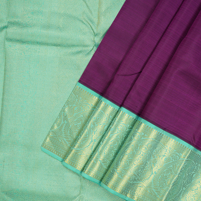 Hayagrivas Handloom Violet Kanjivaram Silk Saree with Bright Teal border KBE1605K3-2