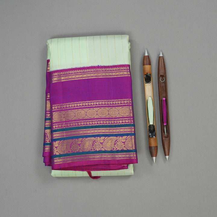 Hayagrivas Handloom Pastel Green Kanjivaram Silk Saree with Purple border KBE1605K5-1