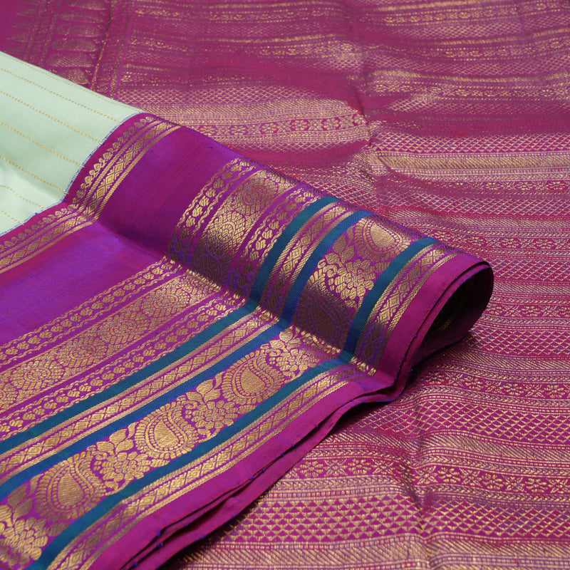 Hayagrivas Handloom Pastel Green Kanjivaram Silk Saree with Purple border KBE1605K5-1