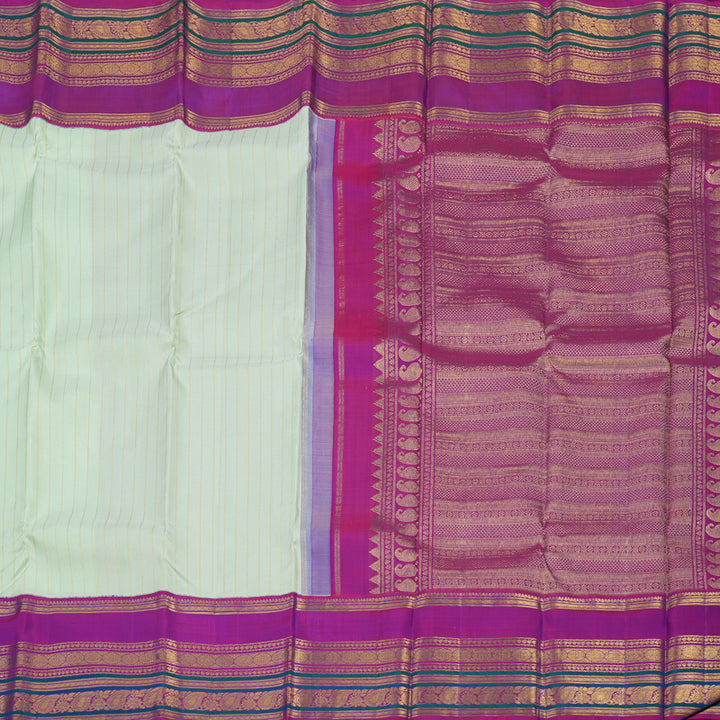 Hayagrivas Handloom Pastel Green Kanjivaram Silk Saree with Purple border KBE1605K5-1