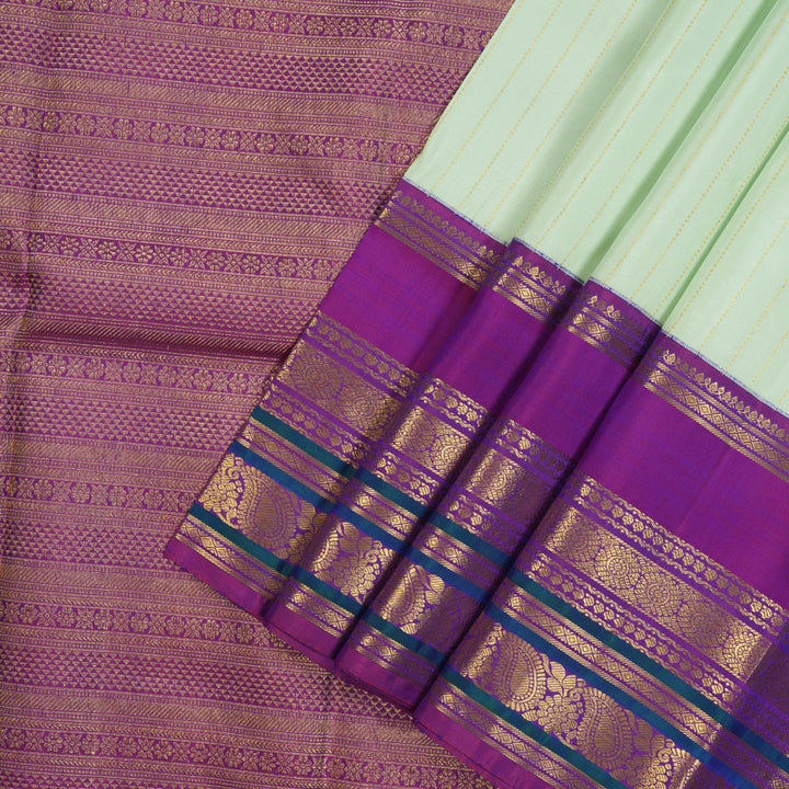 Hayagrivas Handloom Pastel Green Kanjivaram Silk Saree with Purple border KBE1605K5-1