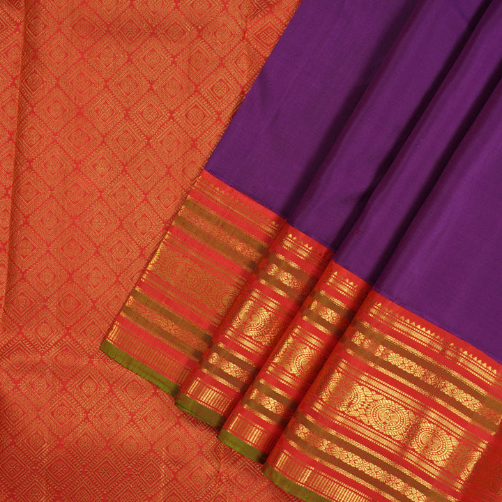 Hayagrivas Handloom Purple Kanjivaram Silk Saree with Red Border KBE1605K8-2