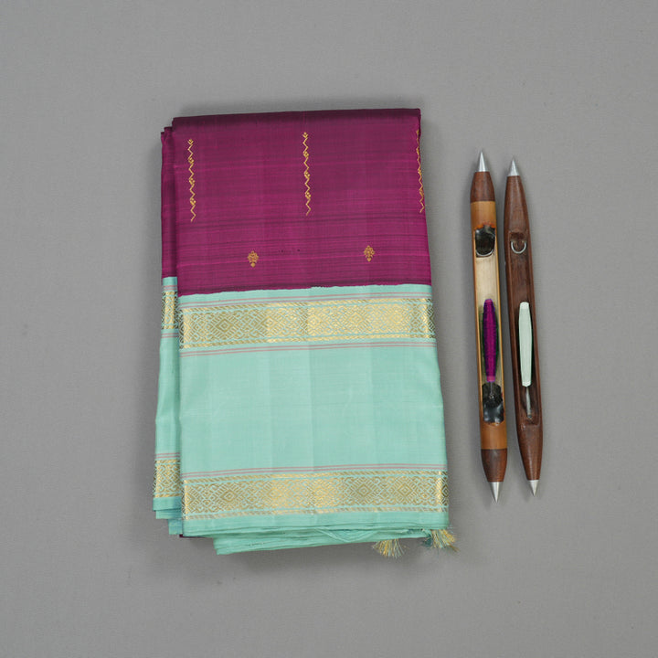 Hayagrivas Handloom Purple Kanjivaram Silk Saree with Teal Border KBE1605K9-2